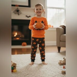 Kids Pumpkin Face Halloween Costume Set - Orange and Black